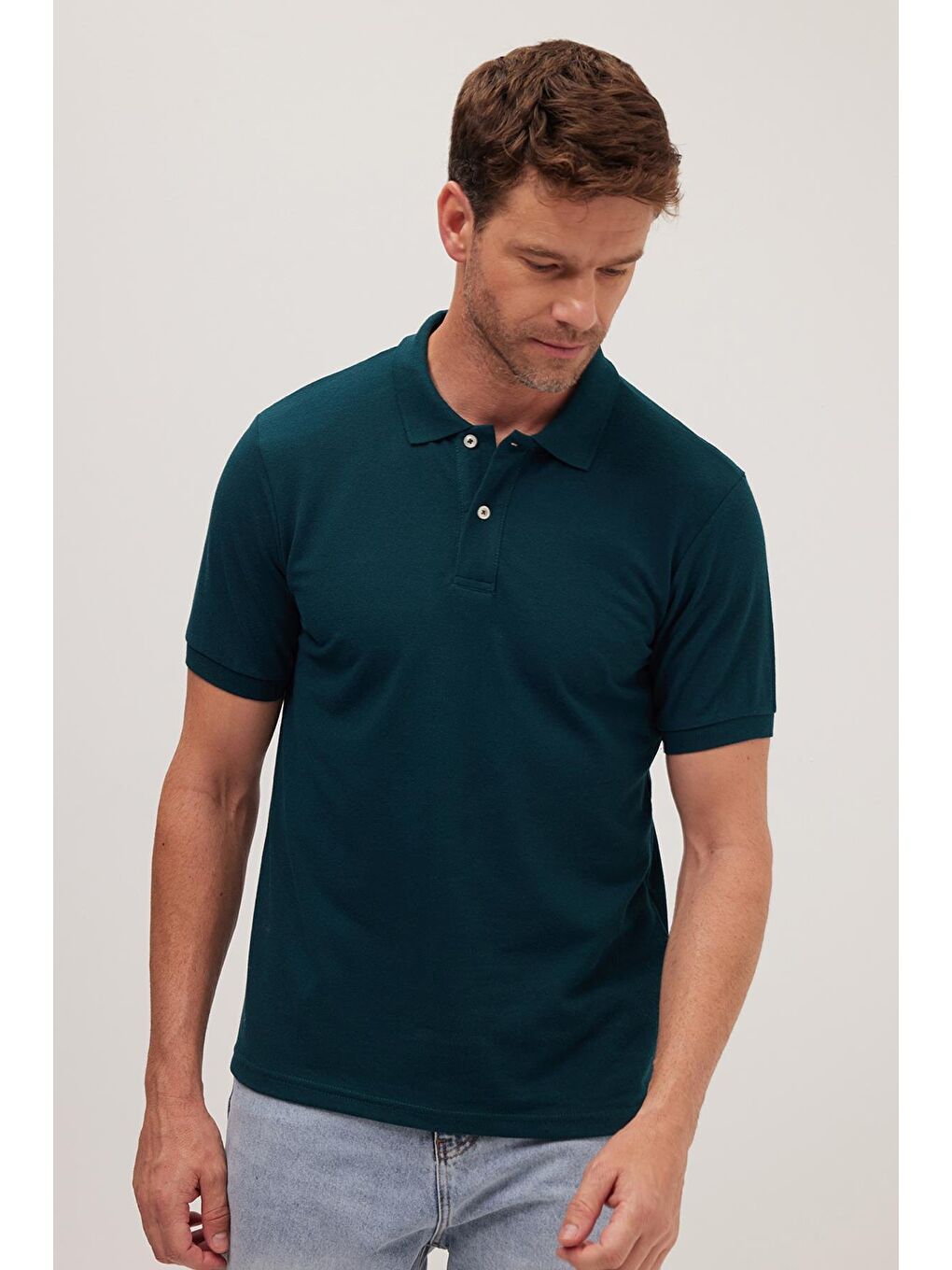 Petrol Erkek Slim Fit Dar Kesim Pamuklu Yumuşak Dokulu Serin Tutan Kumaş Düz Pike Yeşil Polo Yaka Tişört-4