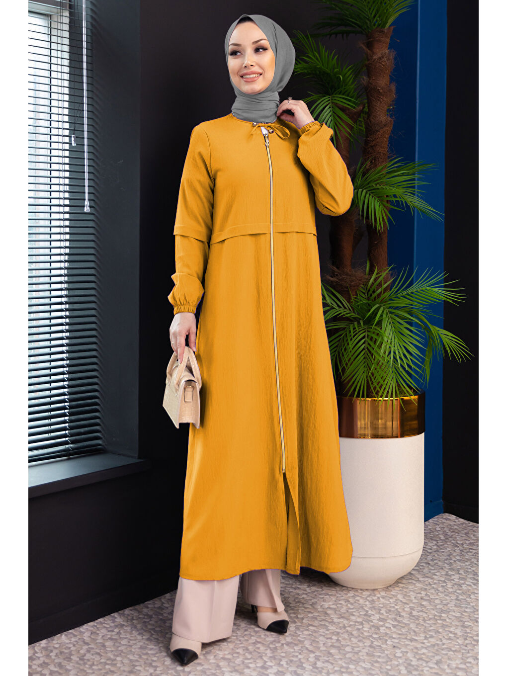 Sarı Fermuarlı Kap Hardal - 27072-2