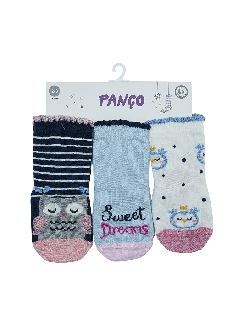 Panço Karişik Kız Çocuk 3'lü Soket Çorap Set - 5