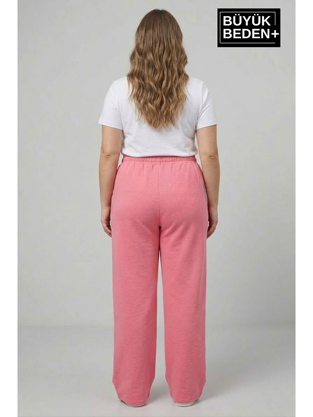 Pembe Kadın Büyük Beden Bol Paça Yüksek Bel Lastikli NewYork Baskılı Eşofman Altı SPR26BEA988-5-2