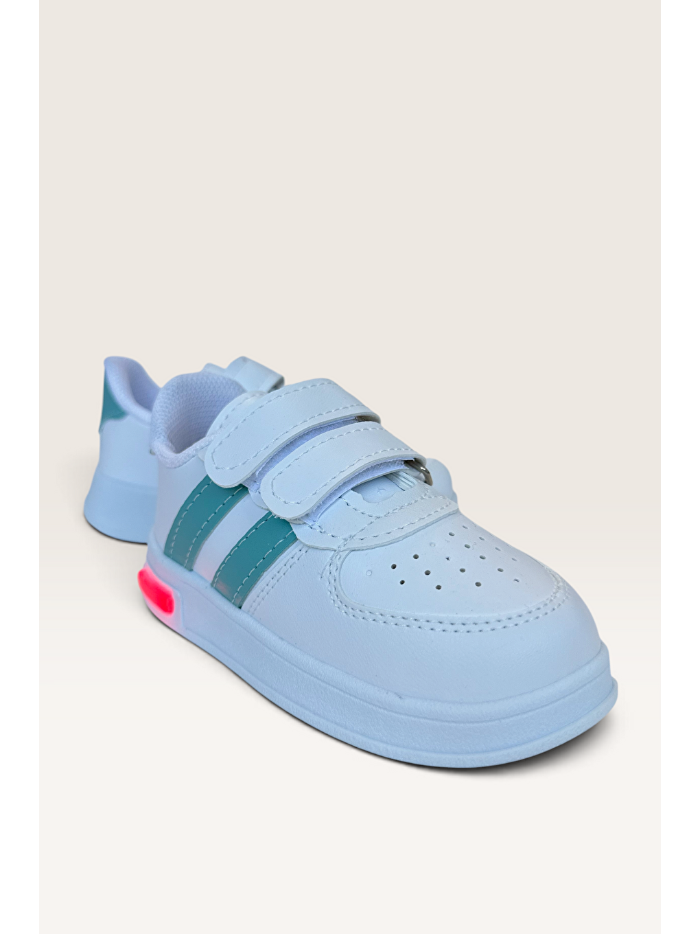Işıklı Unisex Rahat Hafif Çocuk Spor Ayakkabı Beyaz - Yeşil-1