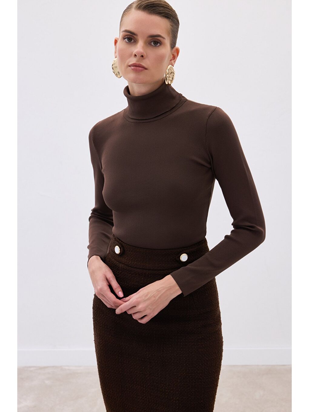 Kahverengi Tam Balıkçı Triko - Kahve-4