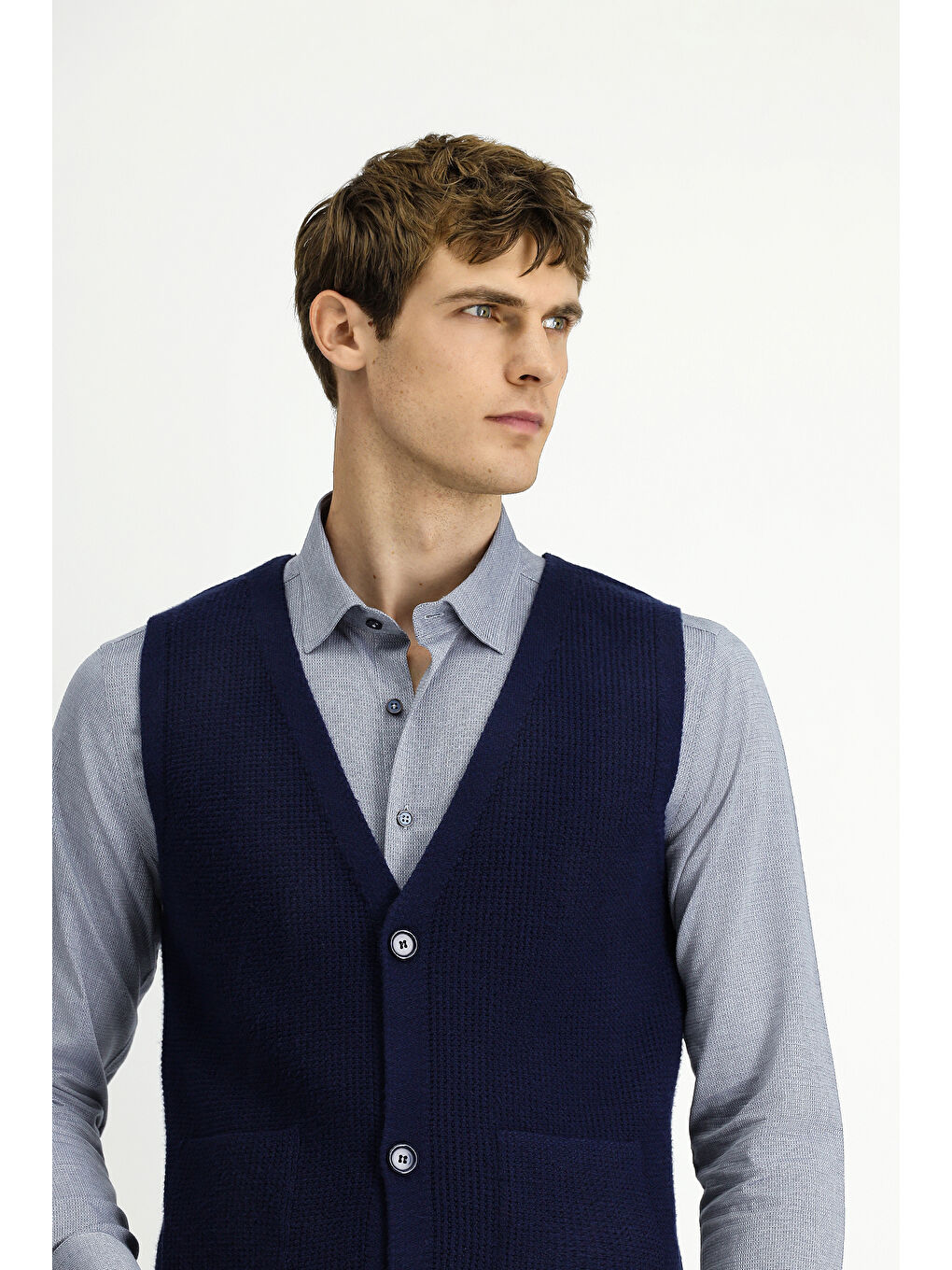 Lacivert V Yaka Triko Yelek-2