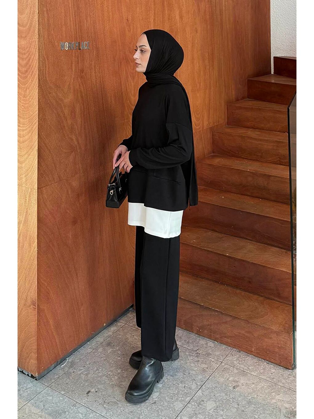 Fermuarlı Garnili Takım Siyah-1