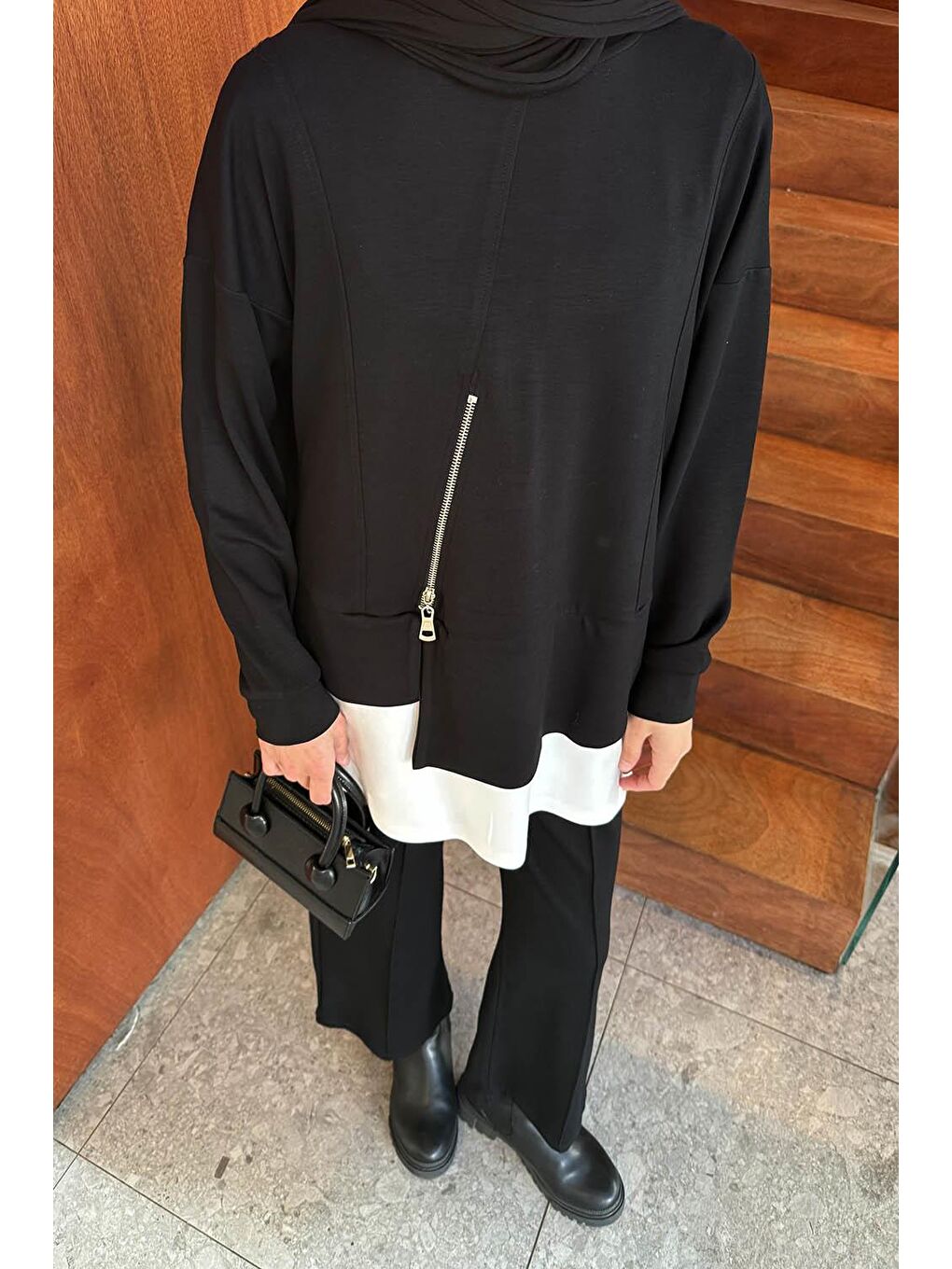 Fermuarlı Garnili Takım Siyah-2