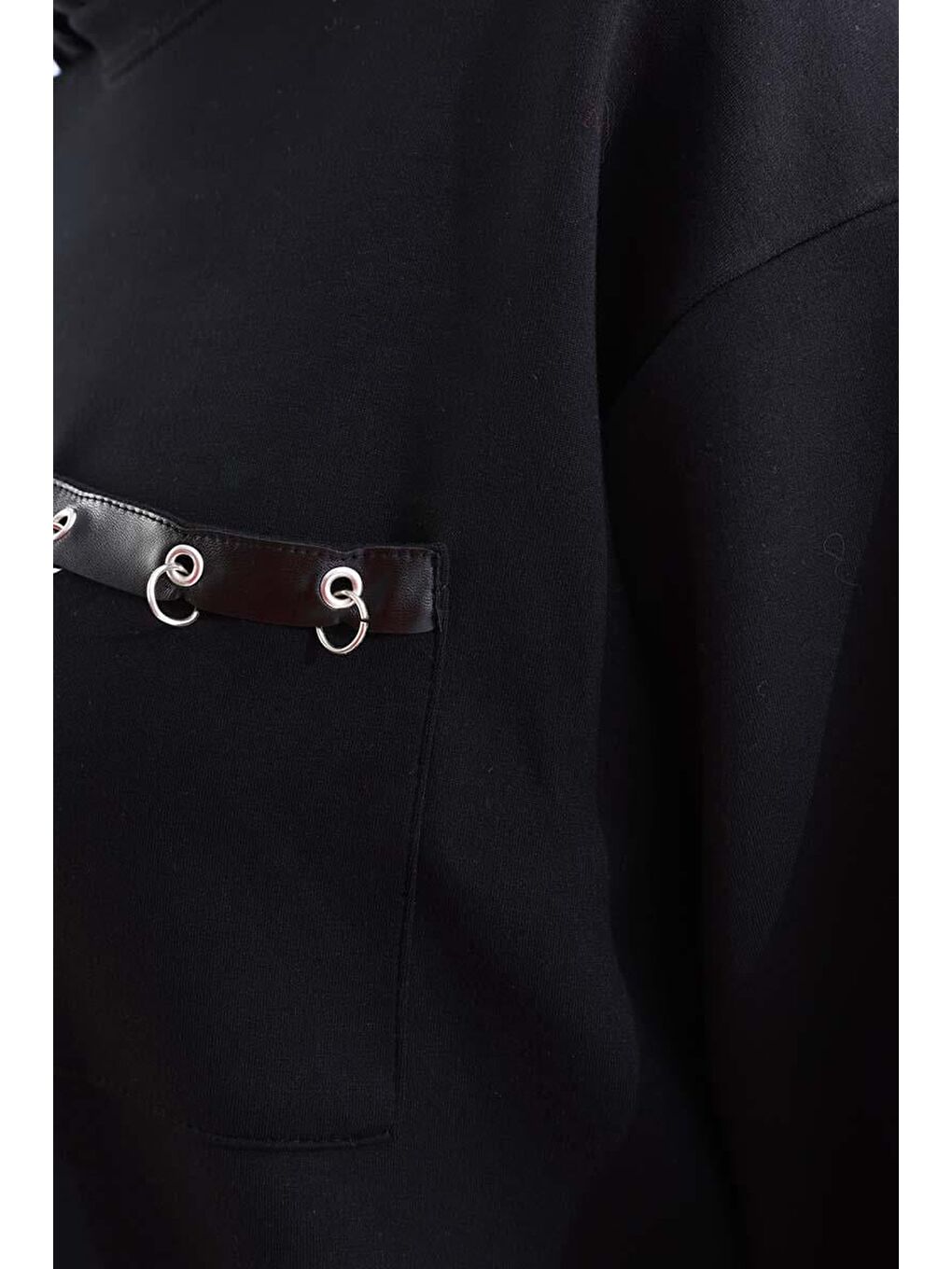 Siyah-Deri Detaylı Tunik-4