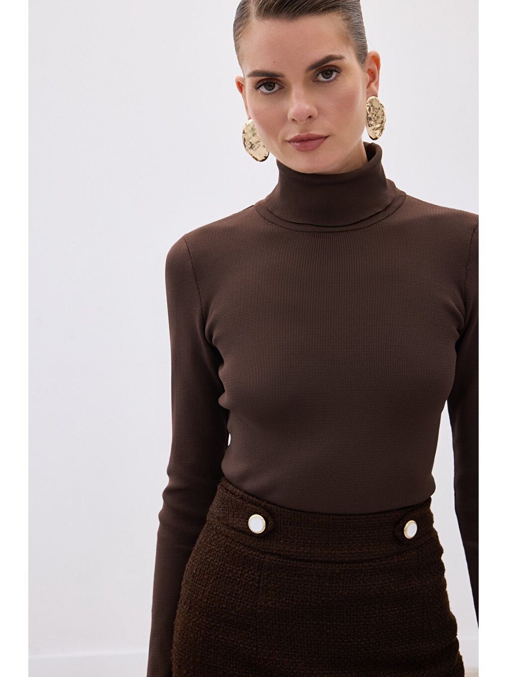Kahverengi Tam Balıkçı Triko - Kahve-5