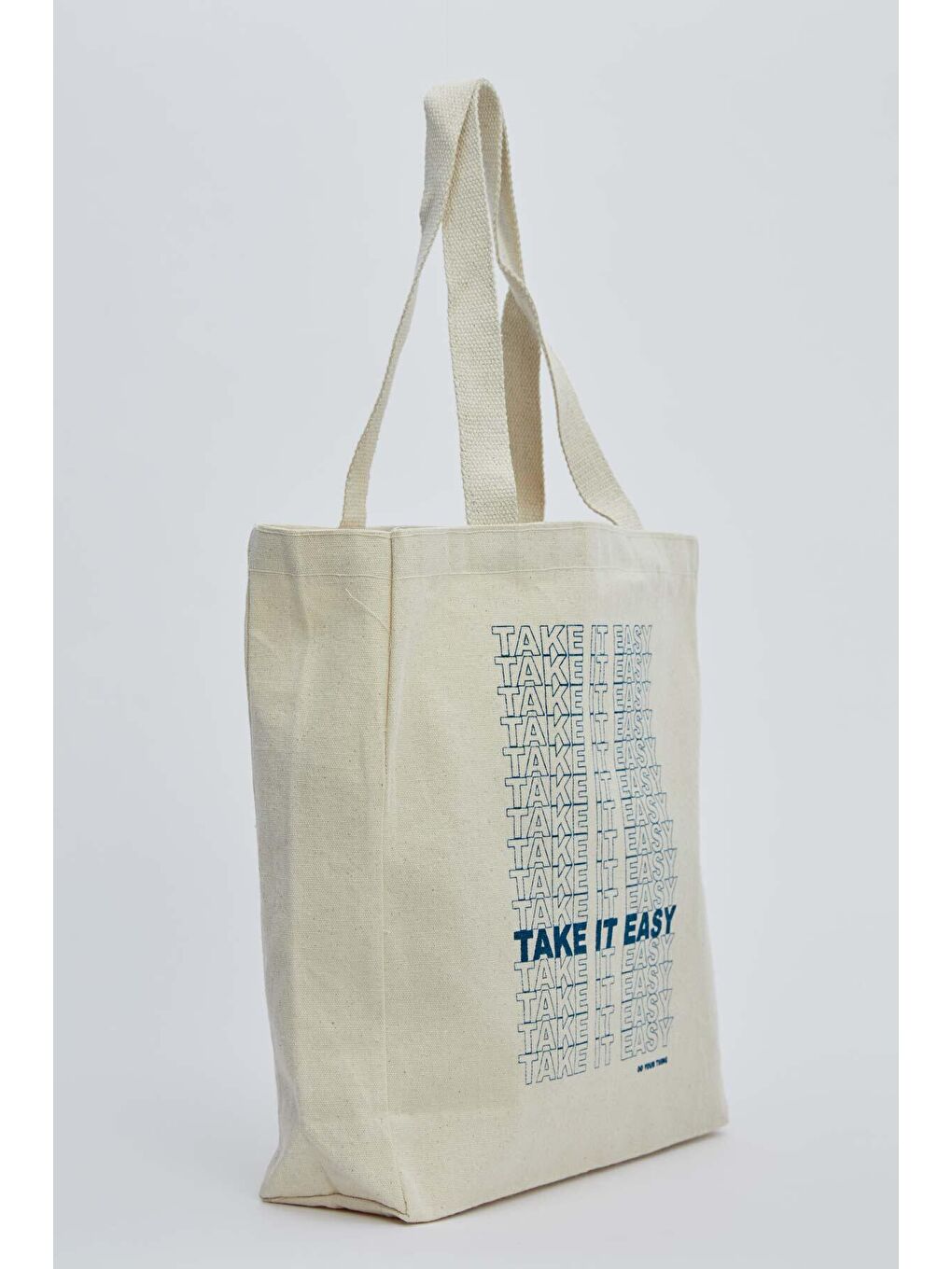 Bej Baskılı Körüklü Bez Çanta Take It Easy-1