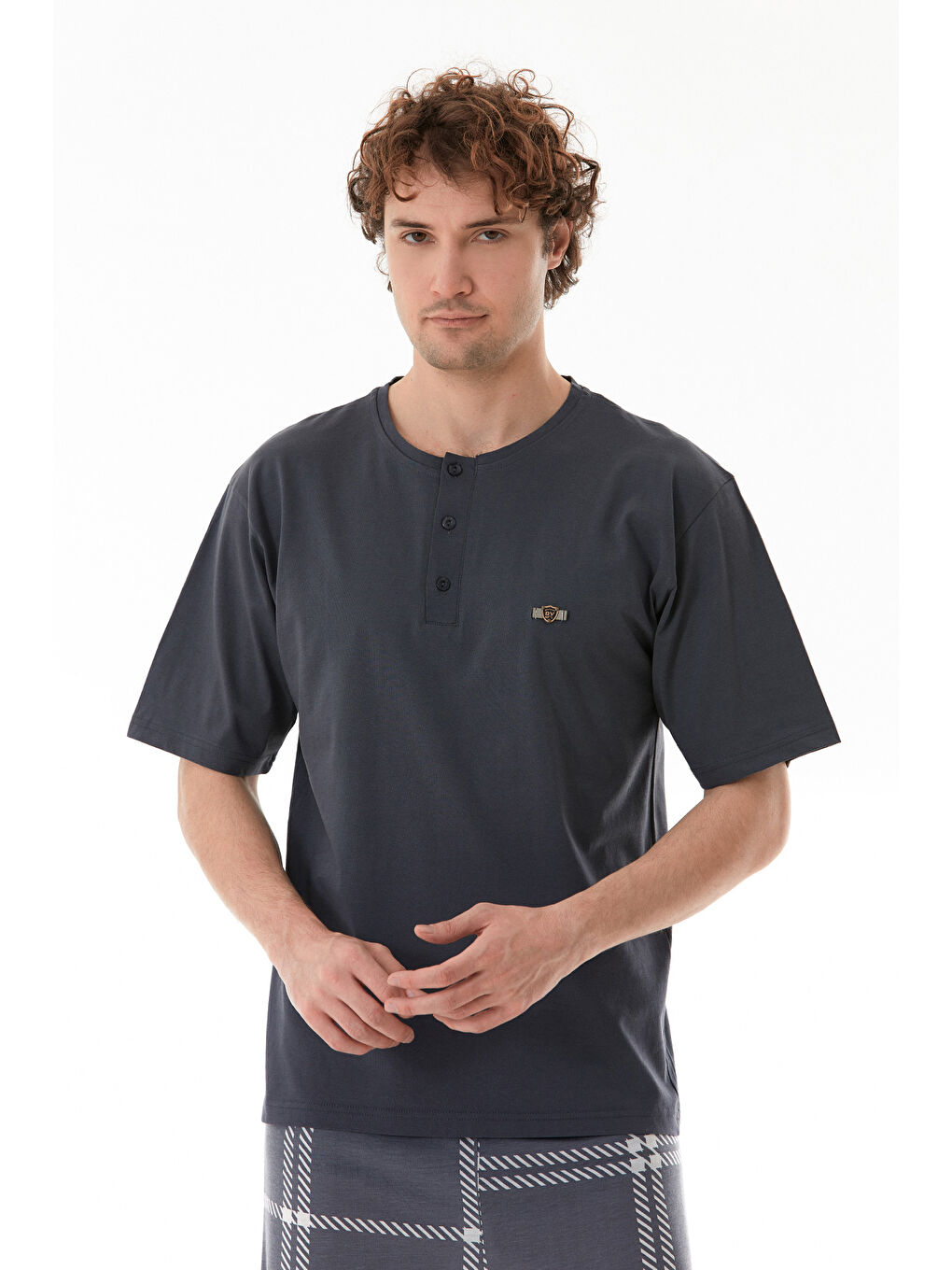 Antrasit Ekose Desenli %100 Pamuk Pijama Takımı-2