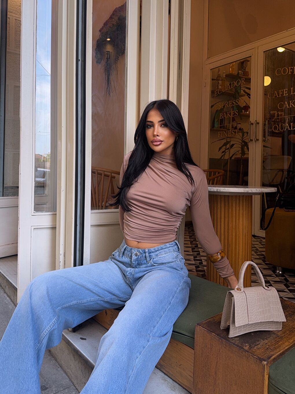 Bej Yarım Balıkçı Vizon Sandy Bluz-2