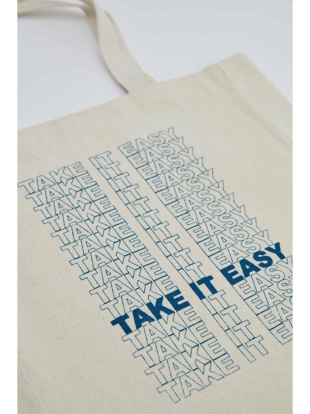 Bej Baskılı Körüklü Bez Çanta Take It Easy-2