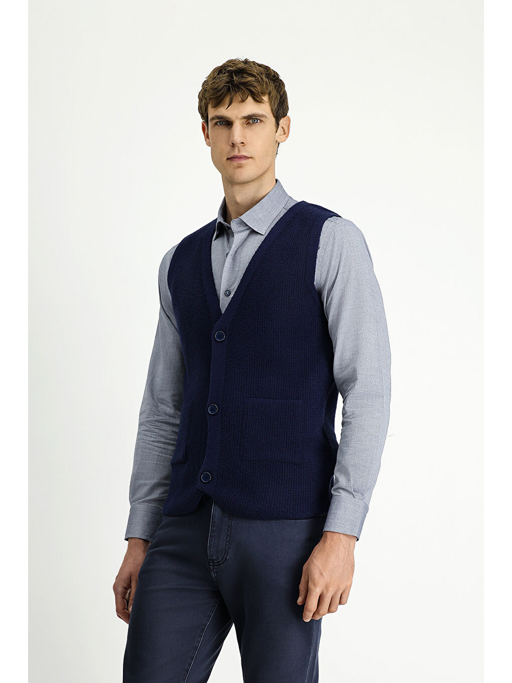 Lacivert V Yaka Triko Yelek-3