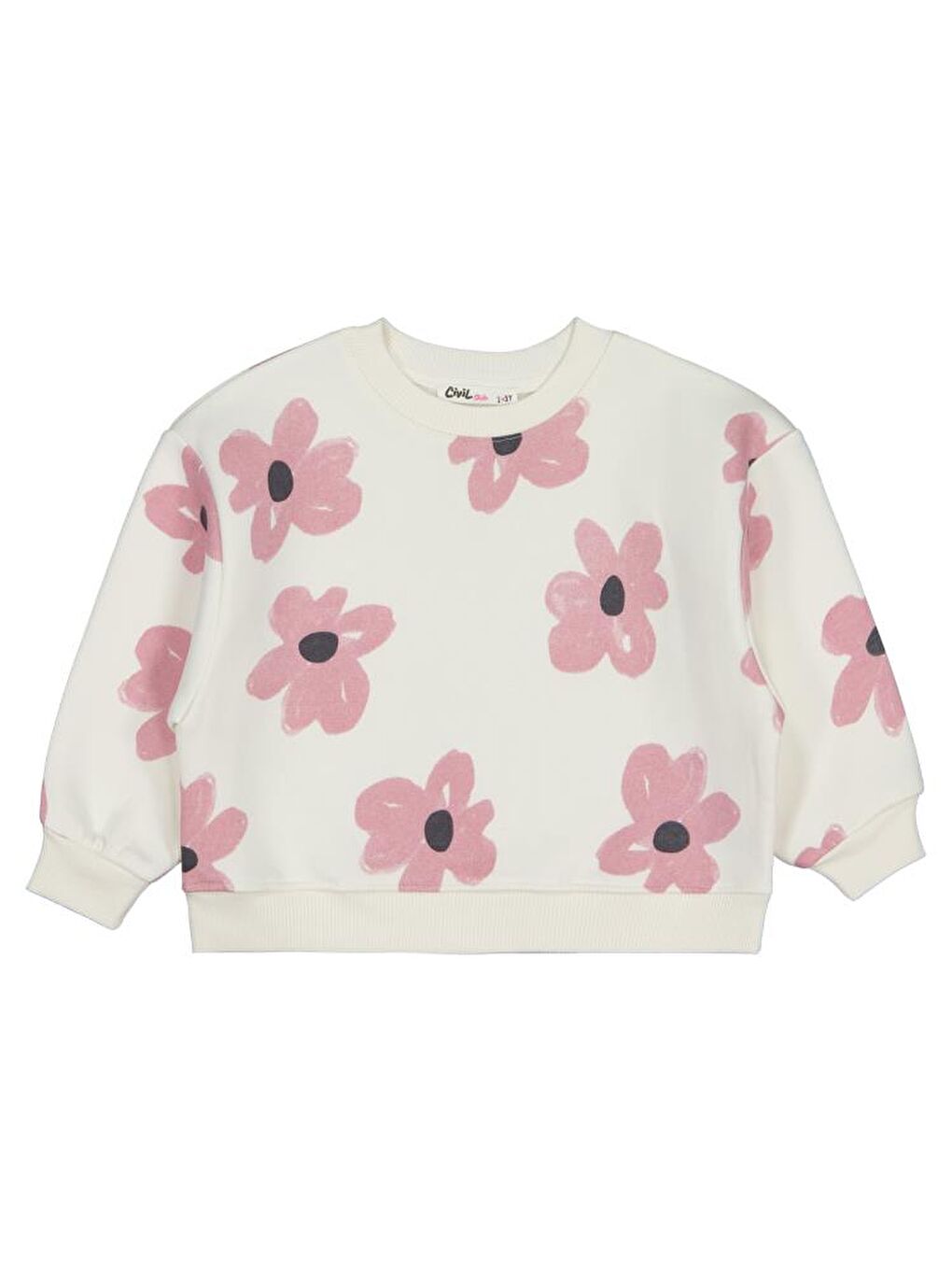 Ekru Girls Çiçek Baskılı 2-5 Yaş Sweatshirt