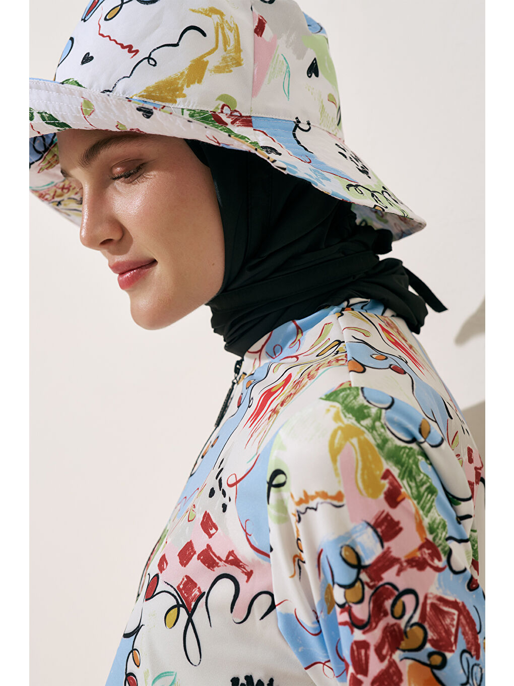 Karışık Eşarp Detaylı Bucket Şapka Summer-3