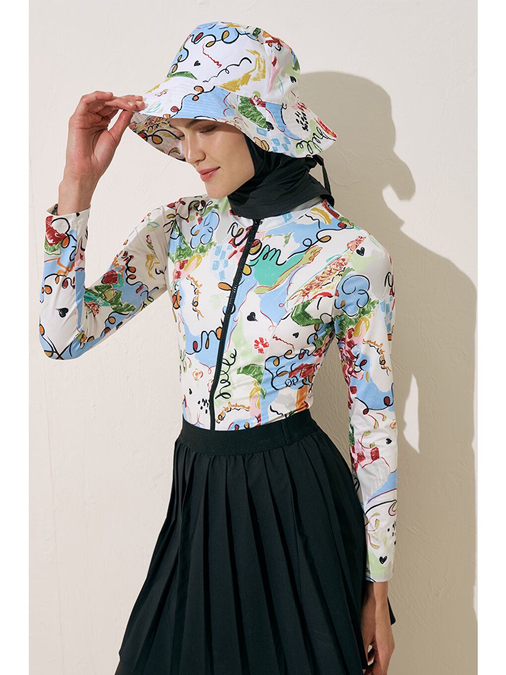 Karışık Eşarp Detaylı Bucket Şapka Summer-4