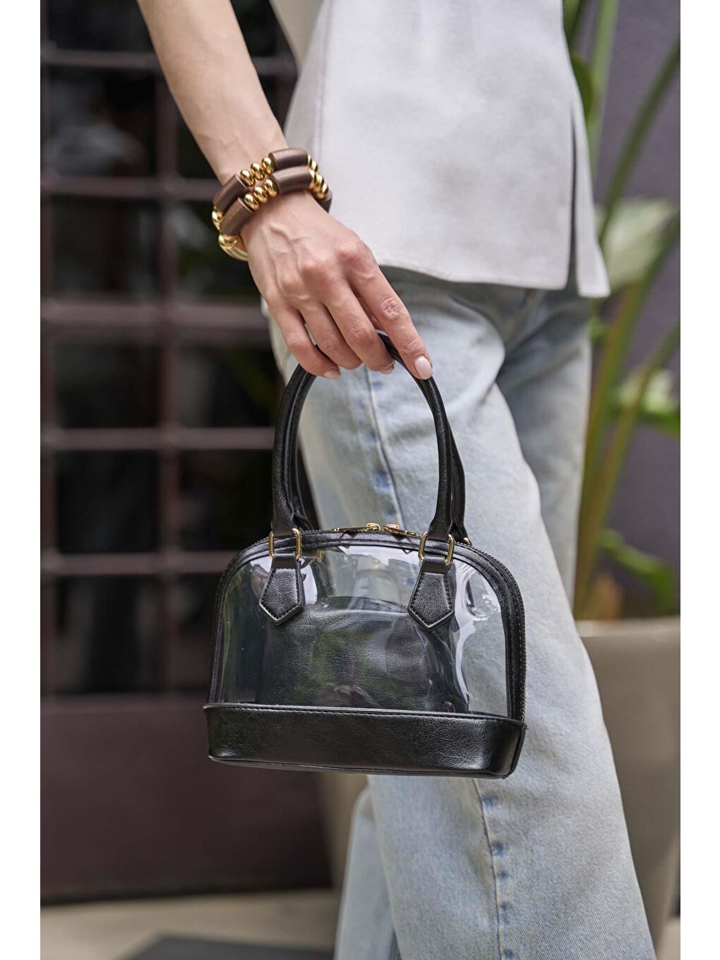 Şeffaf Mini El Ve Omuz  Çantası Siyah