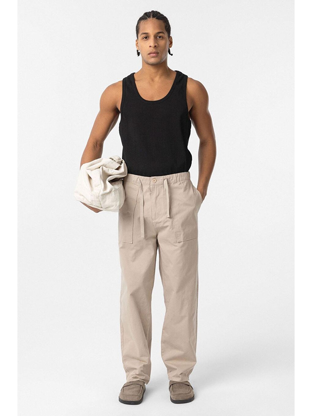 Baggy Fit Gabardin Pantolon Bej