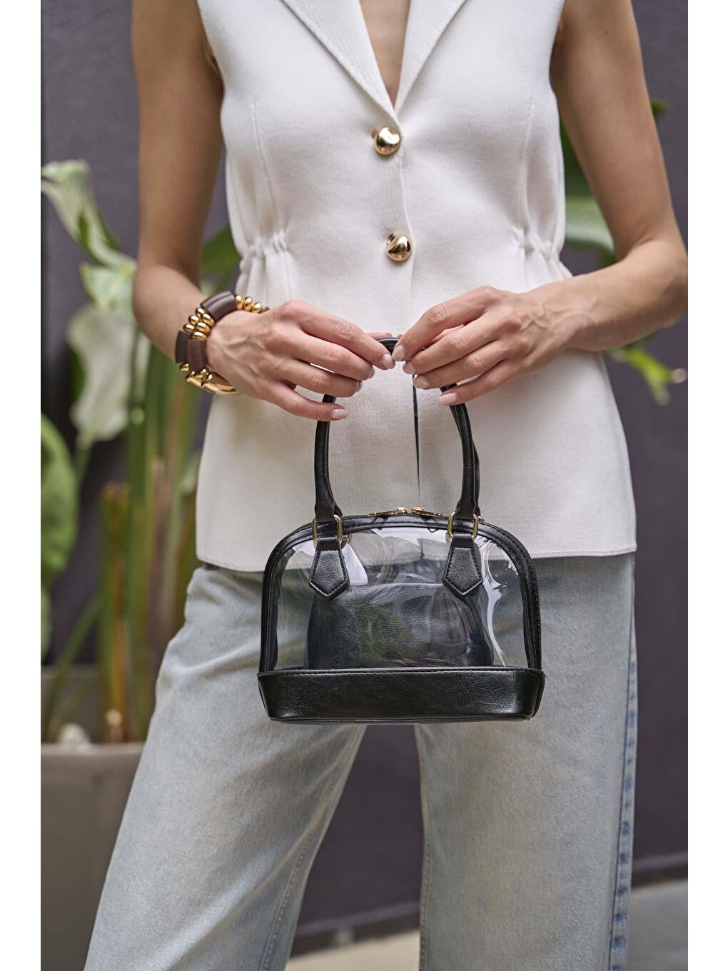 Şeffaf Mini El Ve Omuz  Çantası Siyah-1