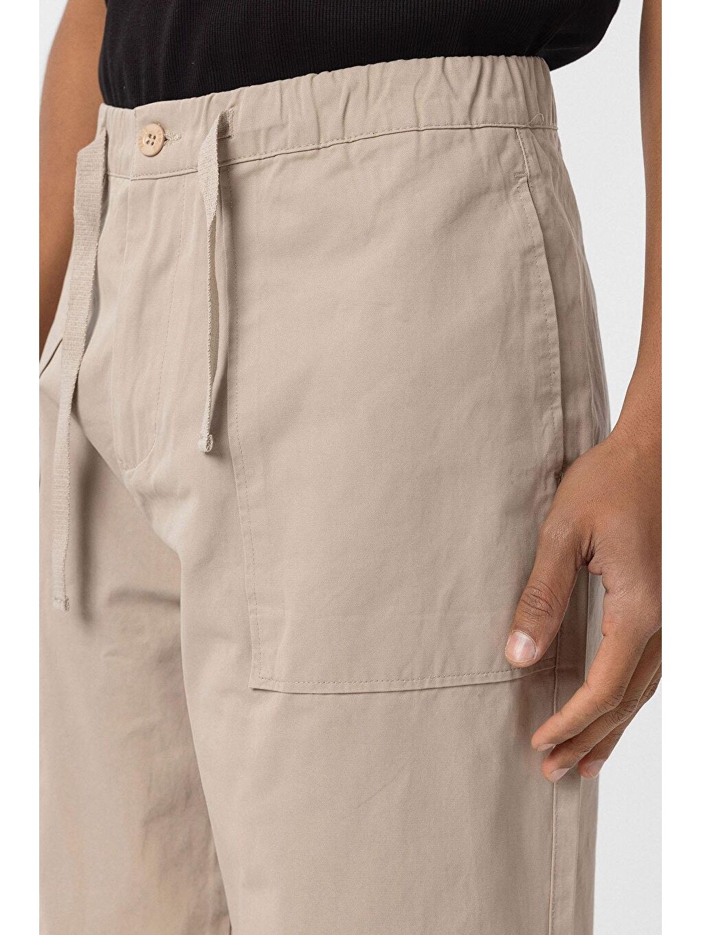 Baggy Fit Gabardin Pantolon Bej-2