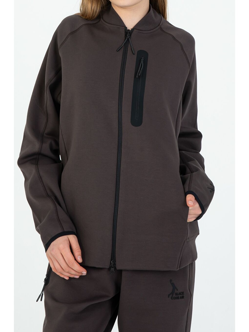 Kahverengi Çocuk Ayarlanabilir Bel Fermuarlı Baskılı Eşofman Takım-2