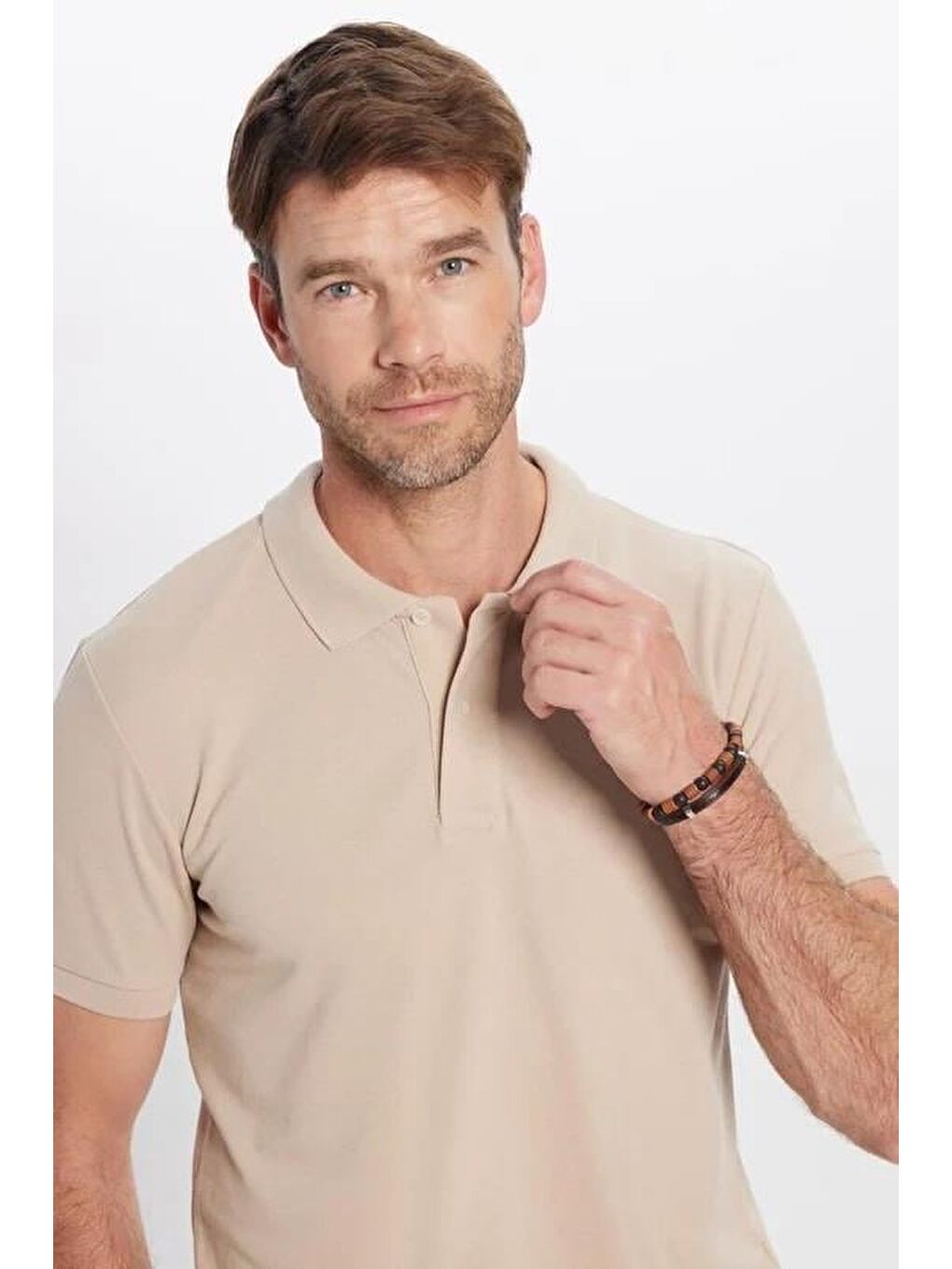 Karışık Erkek 5'Li Paket Beyaz-Mavi-Taş-Vizon-Haki Slim Fit Pamuklu Düz Pike Polo Yaka Tişört-2