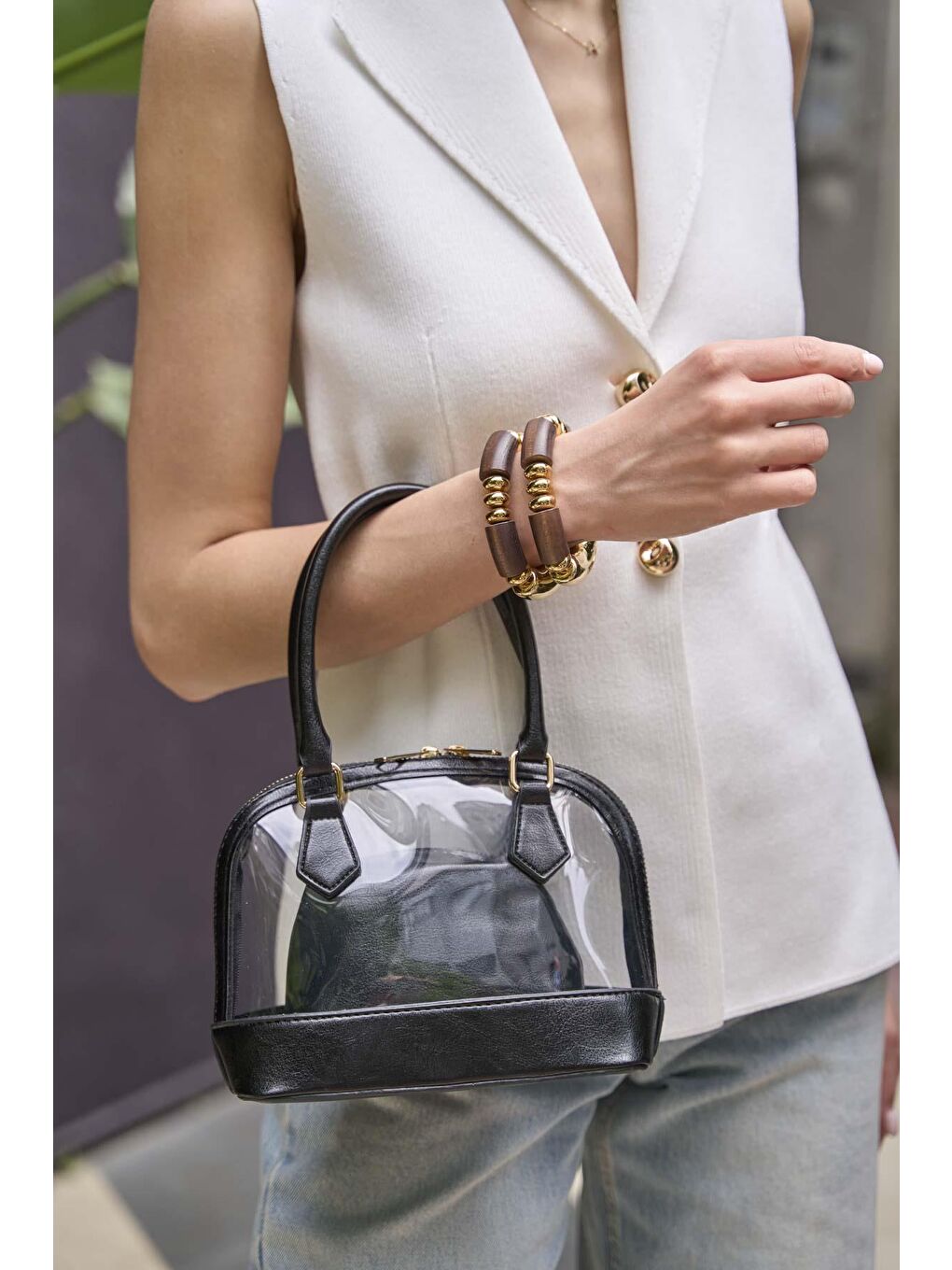 Şeffaf Mini El Ve Omuz  Çantası Siyah-2