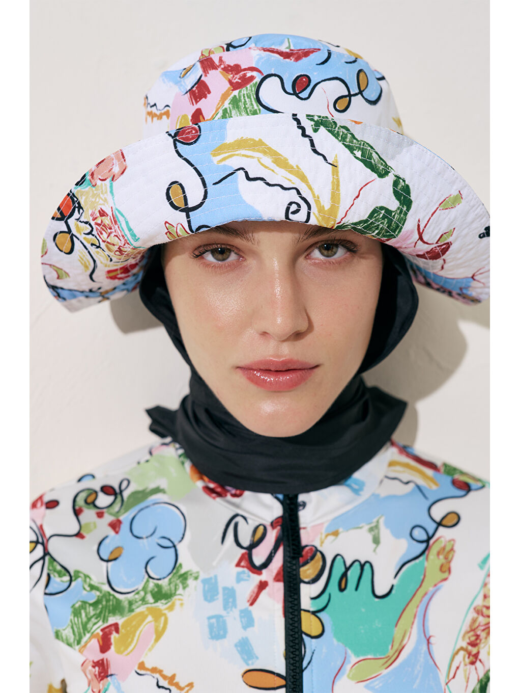 Karışık Eşarp Detaylı Bucket Şapka Summer-5