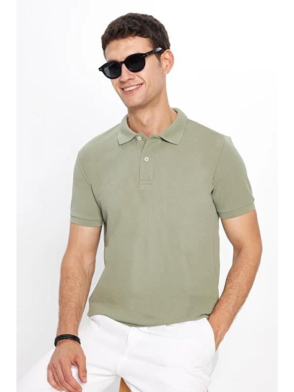 Karışık Erkek 5'Li Paket Beyaz-Mavi-Taş-Vizon-Haki Slim Fit Pamuklu Düz Pike Polo Yaka Tişört-3