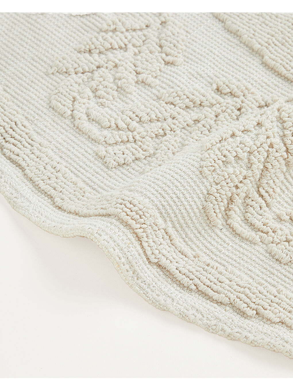 Ekru Leafs Pamuklu Bukle Kilim 110x110 cm Krem-2