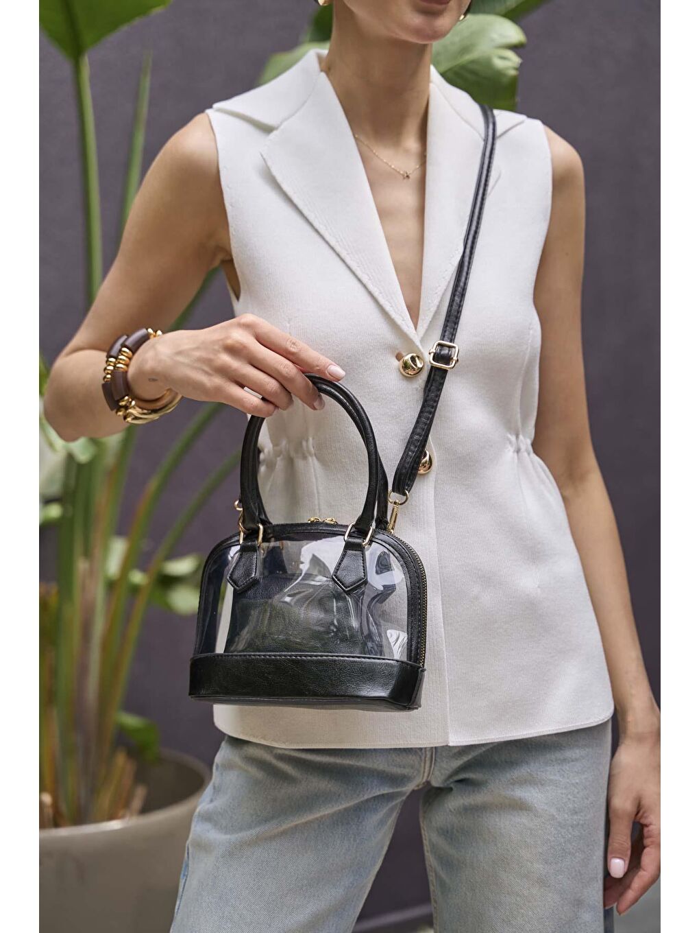 Şeffaf Mini El Ve Omuz  Çantası Siyah-3