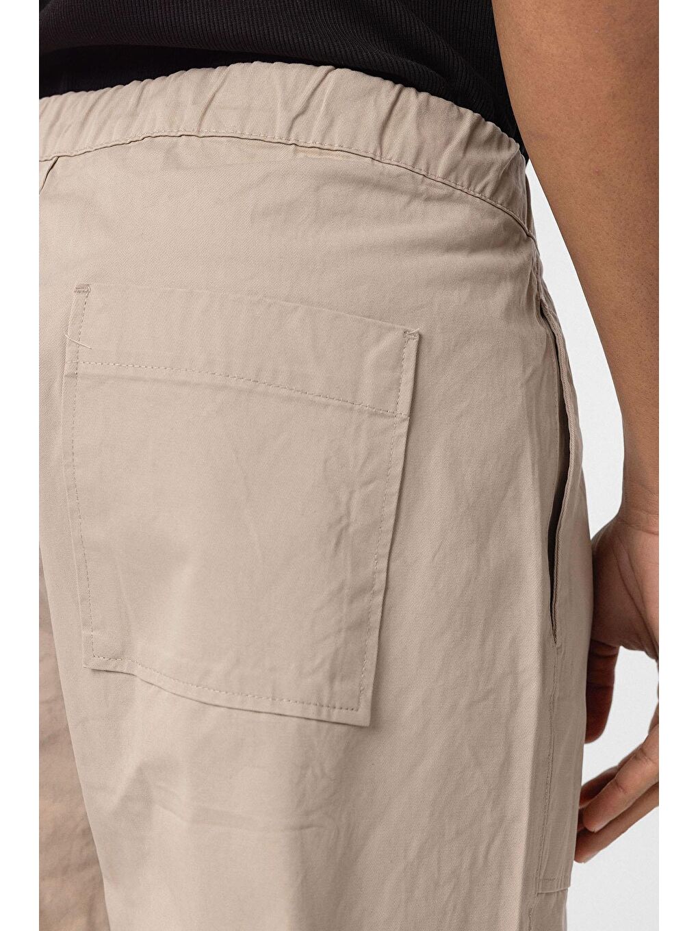 Baggy Fit Gabardin Pantolon Bej-5