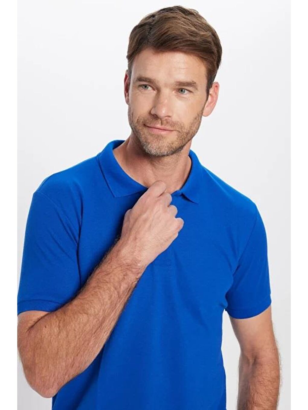 Karışık Erkek 5'Li Paket Beyaz-Mavi-Taş-Vizon-Haki Slim Fit Pamuklu Düz Pike Polo Yaka Tişört-4