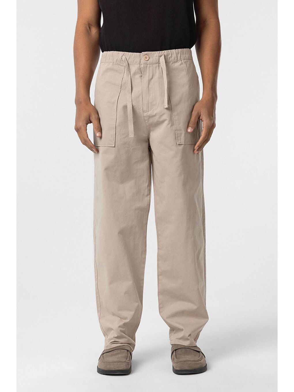 Baggy Fit Gabardin Pantolon Bej-6