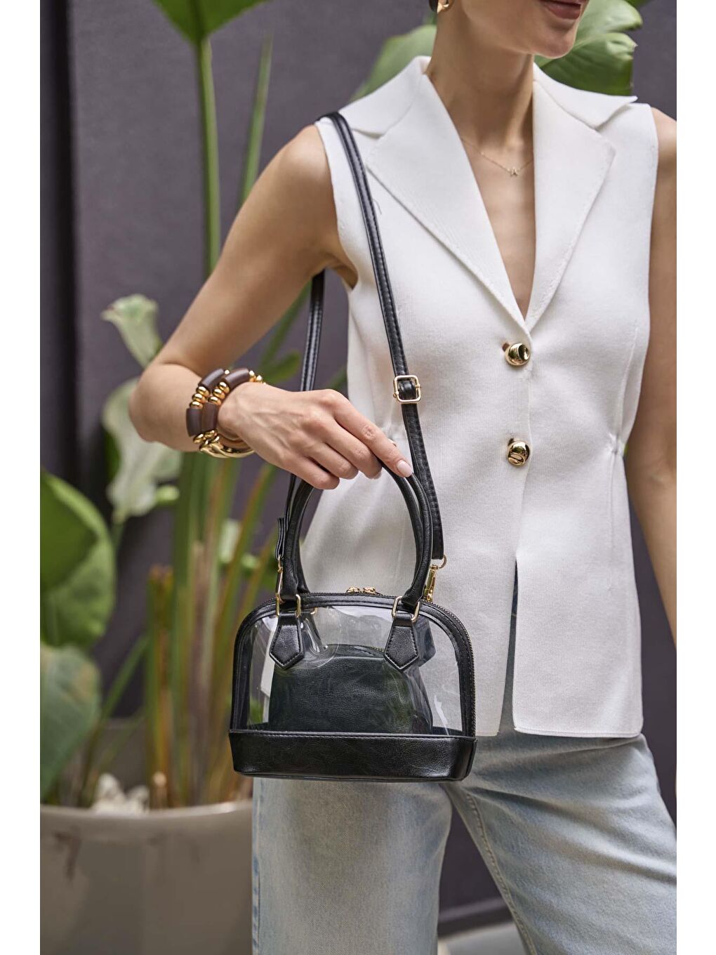 Şeffaf Mini El Ve Omuz  Çantası Siyah-4
