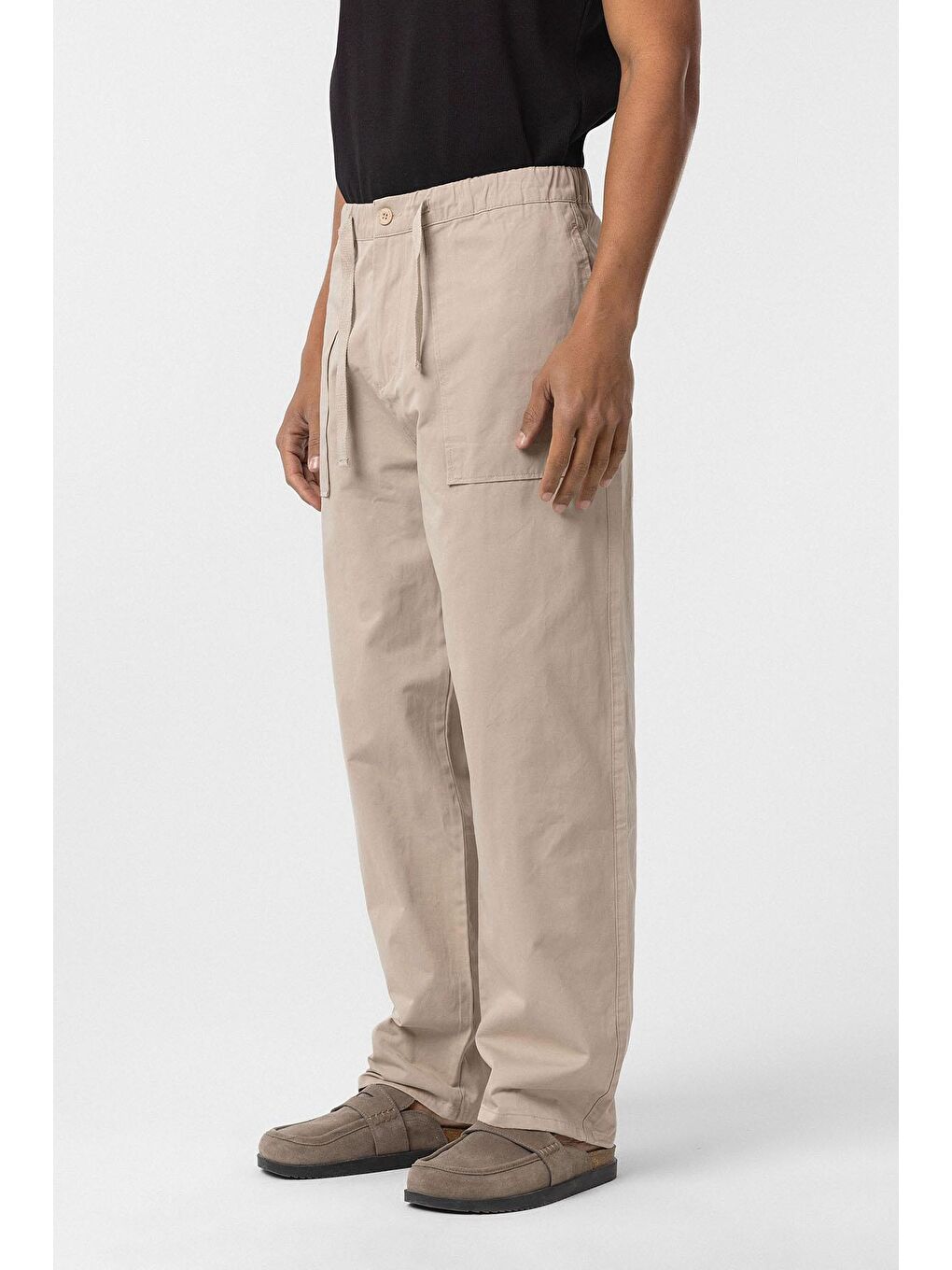 Baggy Fit Gabardin Pantolon Bej-7