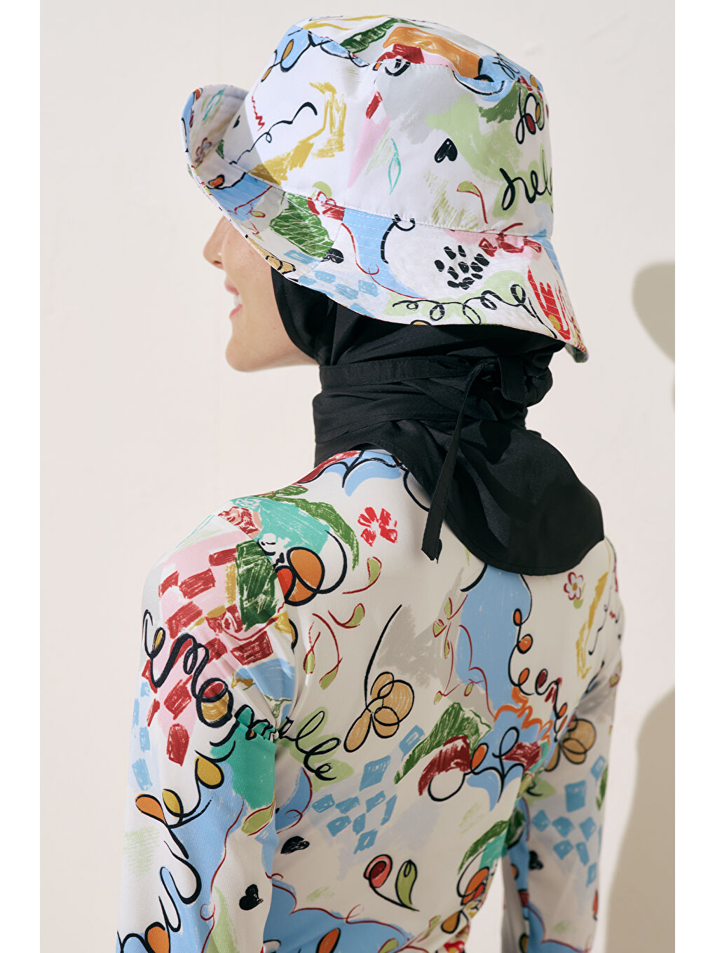 Karışık Eşarp Detaylı Bucket Şapka Summer-6