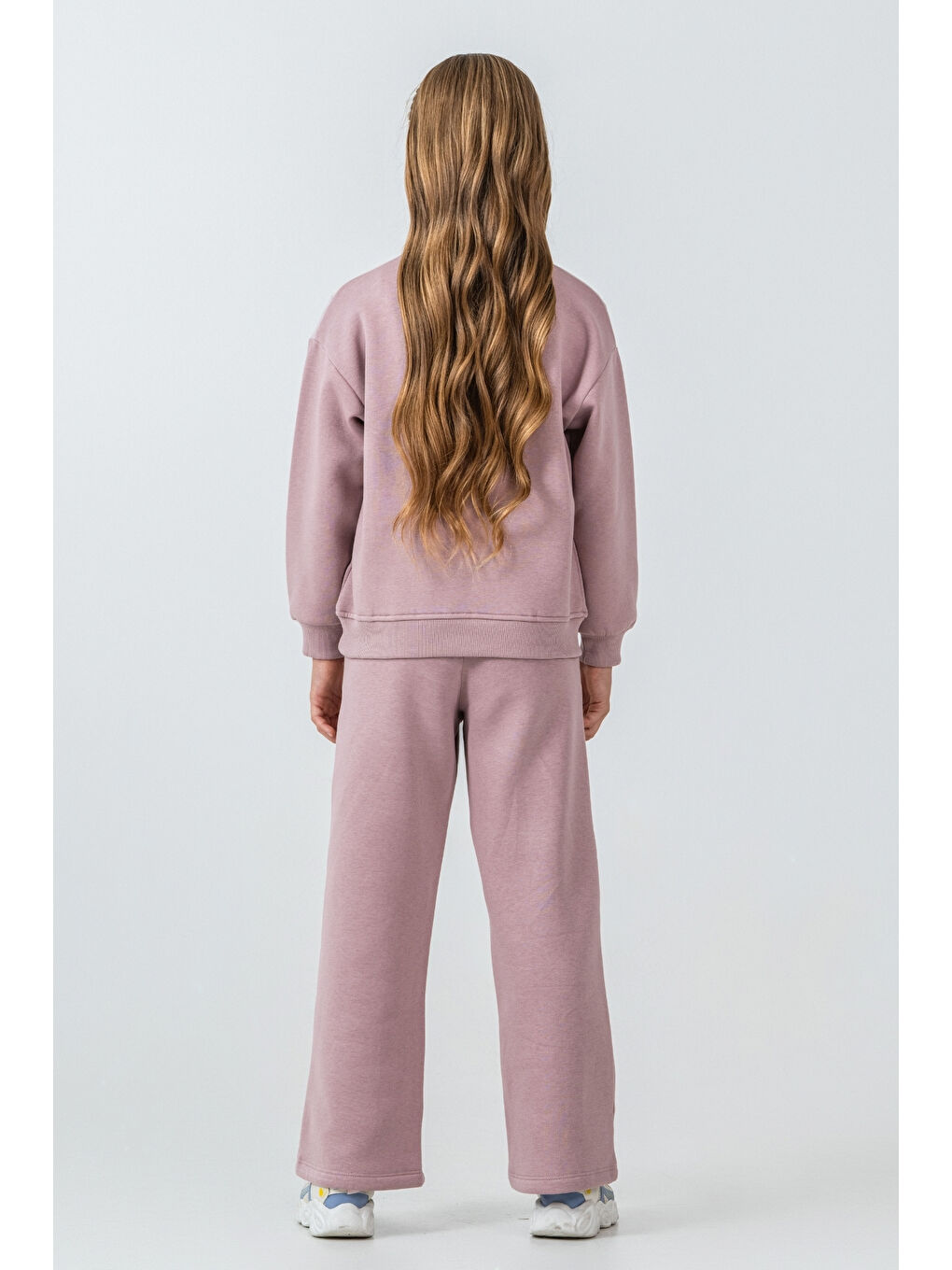 Pembe Kız Çocuk Kelebek Detaylı Yarım Fermuarlı 3 İplik Kalın Kışlık Eşofman Takımı Ak4233-4