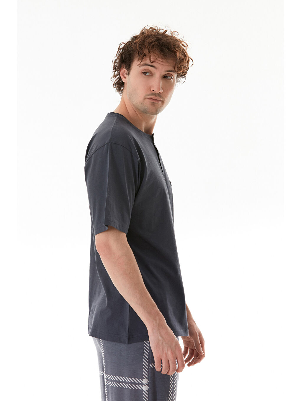 Antrasit Ekose Desenli %100 Pamuk Pijama Takımı-4