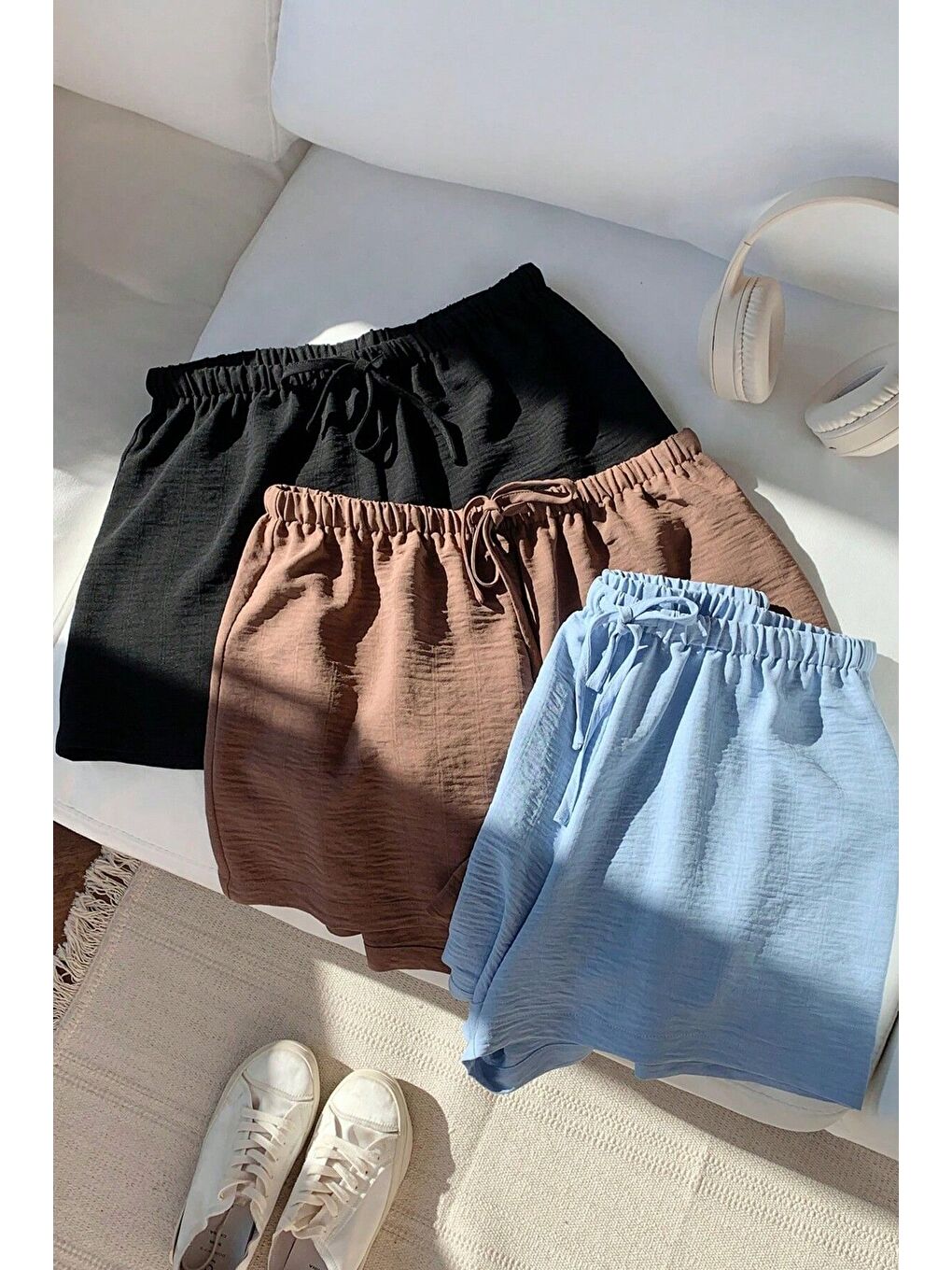 Karışık Siyah Kahve BebeMavi Bağcıklı Aerobin Şort 3lü Set