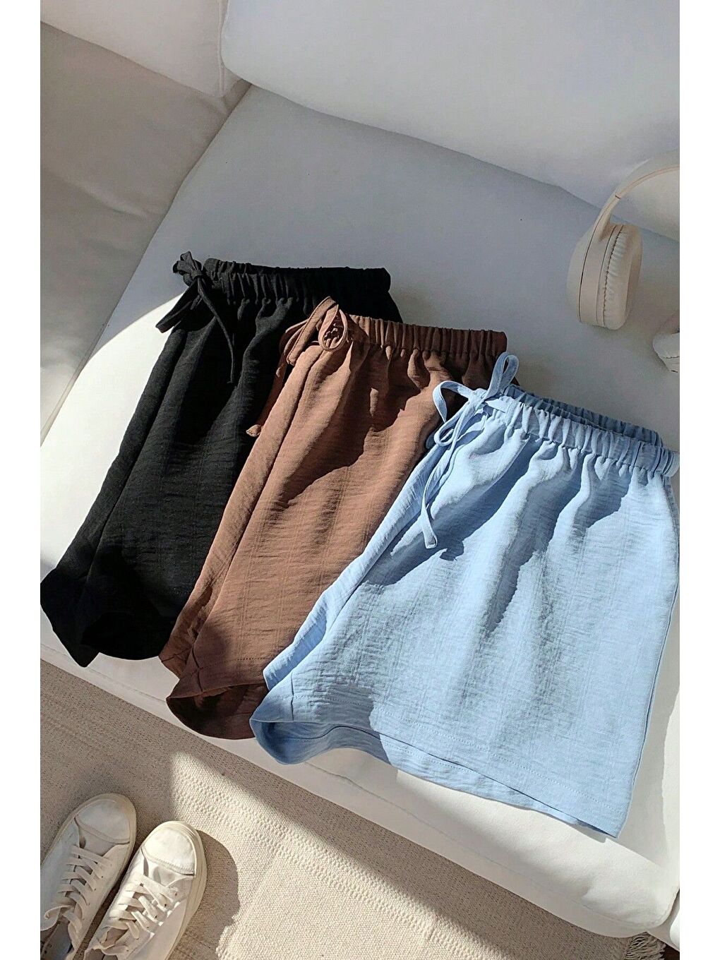 Karışık Siyah Kahve BebeMavi Bağcıklı Aerobin Şort 3lü Set-1