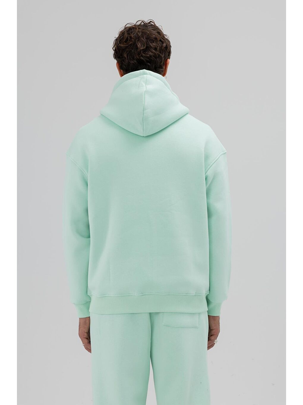 Yeşil Basic Fermuarlı Oversize Kapüşonlu Sweatshirt Mint-3