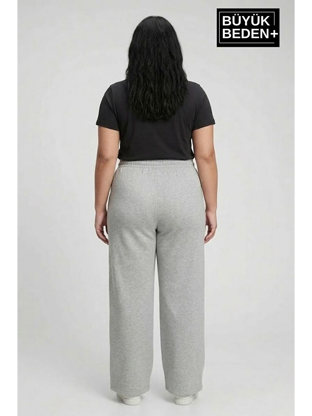 Gri Kadın Büyük Beden Bol Paça Yüksek Bel Lastikli Salaş Eşofman Altı SPR26BEA988-3