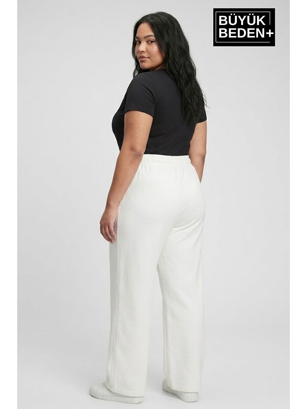 Ekru Kadın Büyük Beden Bol Paça Yüksek Bel Lastikli Salaş Eşofman Altı SPR26BEA988-2