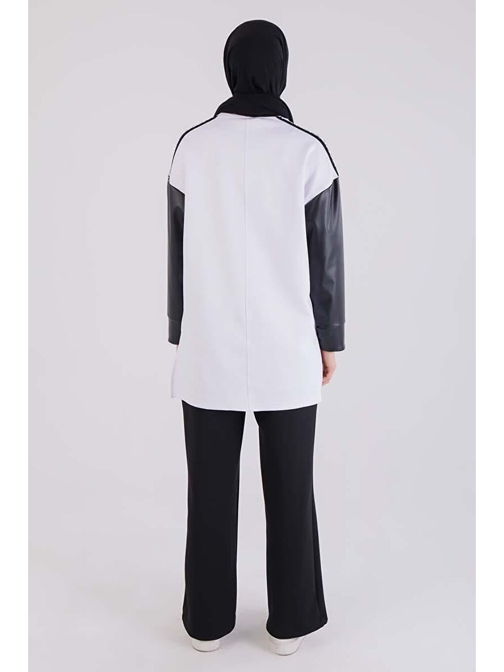 Beyaz-Kolları Deri Garnili Scuba Tunik-3