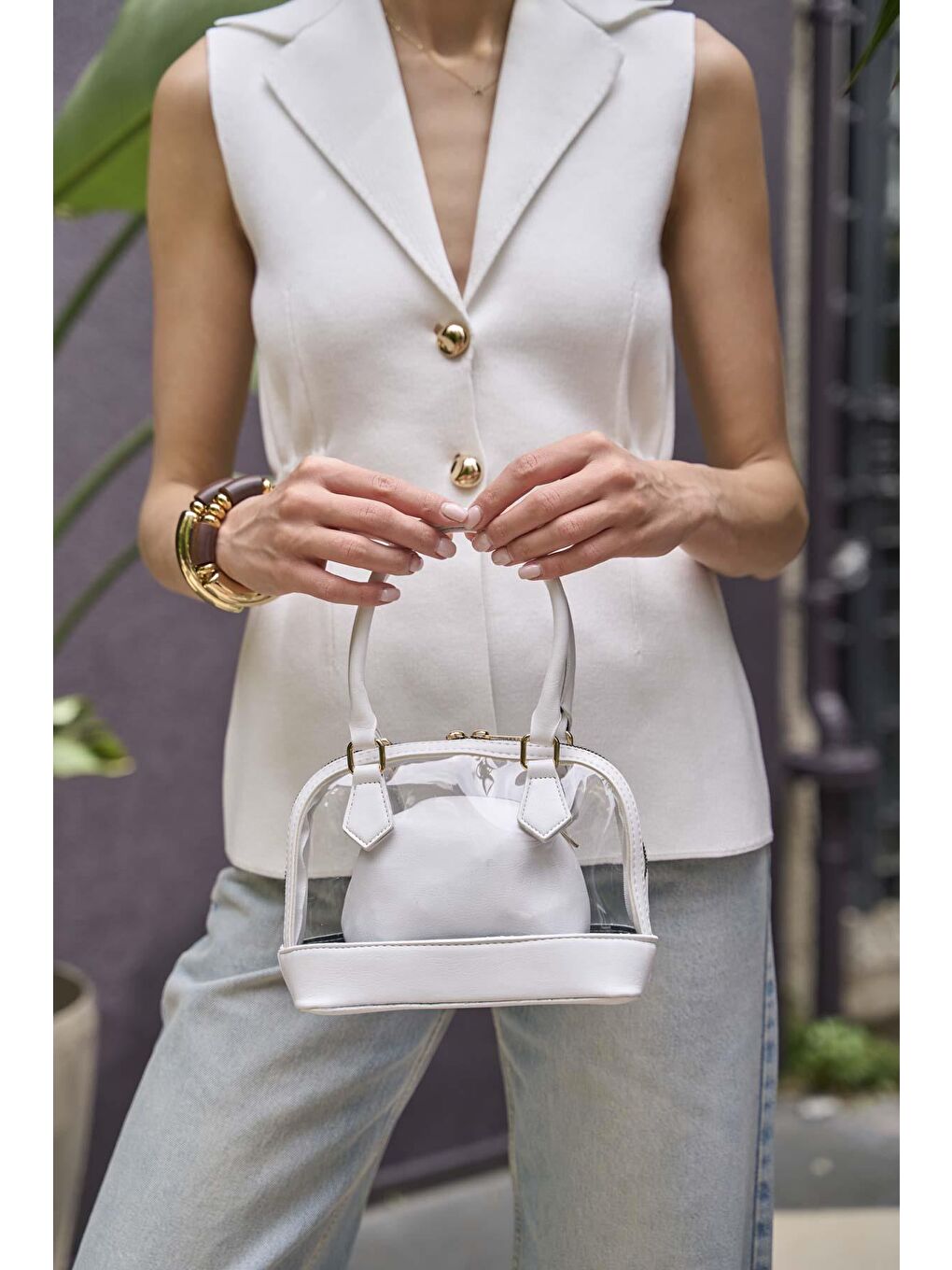 Şeffaf Mini El Ve Omuz  Çantası Beyaz-1