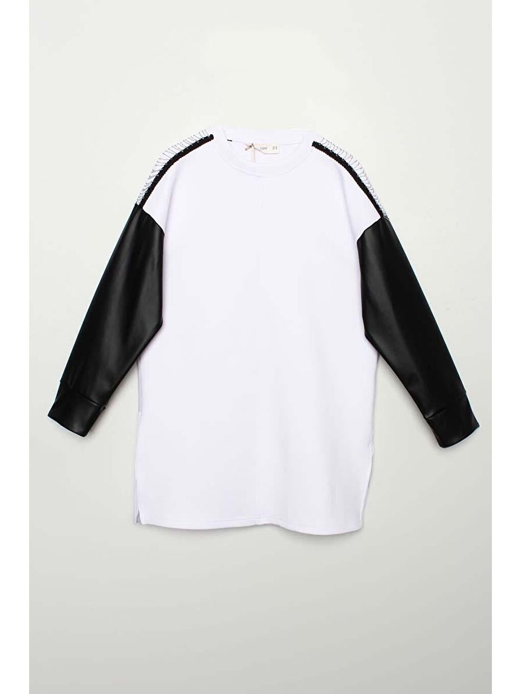Beyaz-Kolları Deri Garnili Scuba Tunik-5