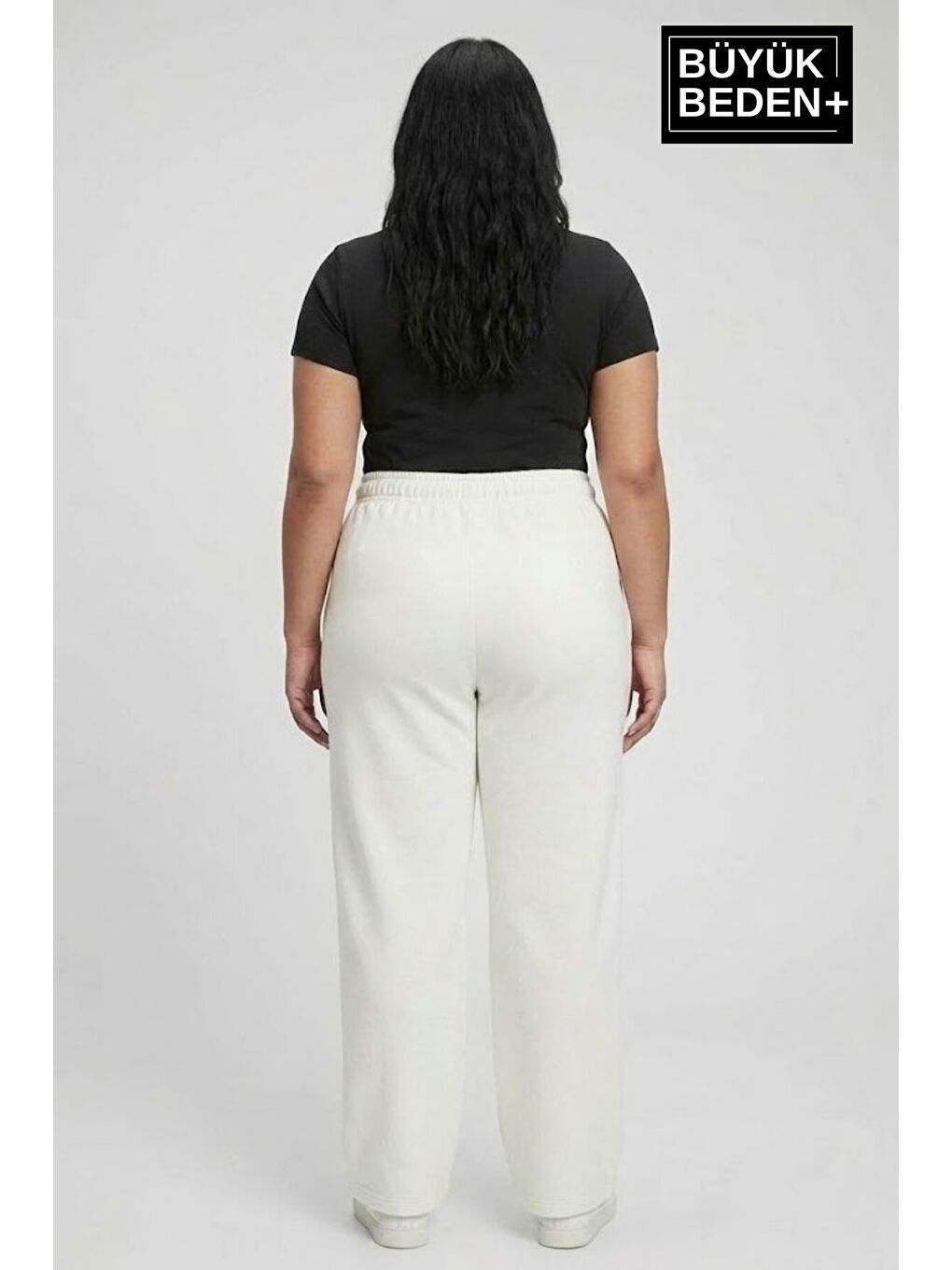 Ekru Kadın Büyük Beden Bol Paça Yüksek Bel Lastikli Salaş Eşofman Altı SPR26BEA988-3
