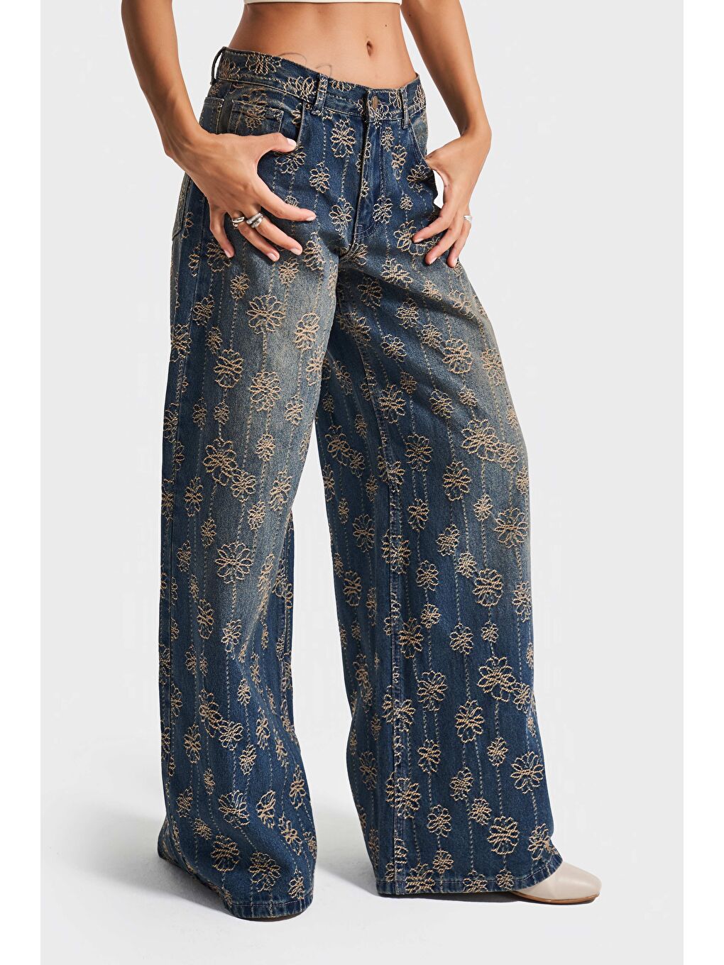 Mavi Kadın T.Kot Rengi 2w5-8 Palazzo Fit Nakış Özellikli Kumaş Tasarım Denim Jean