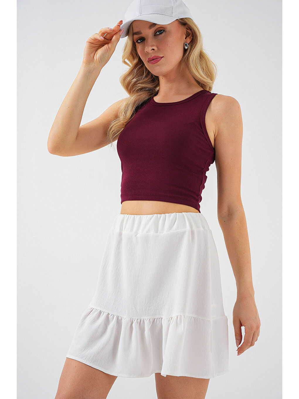 Kadın Ayrobin Mini Etek 8054 - Beyaz