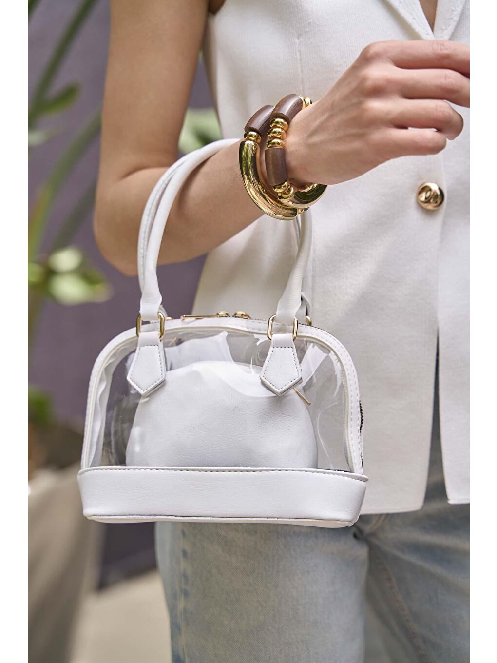 Şeffaf Mini El Ve Omuz  Çantası Beyaz-3